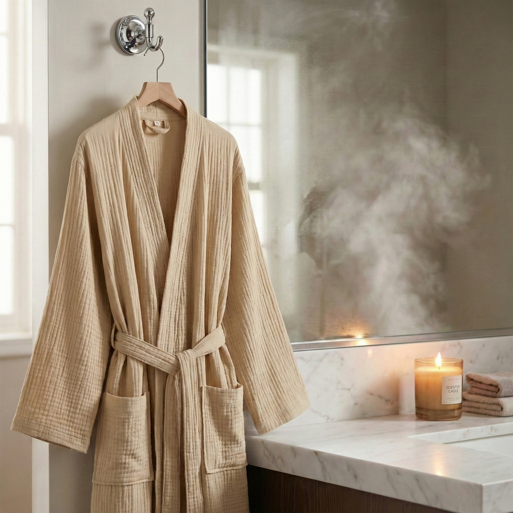 Firesæsoners Badekåbe – 100% Muslin Bomuld