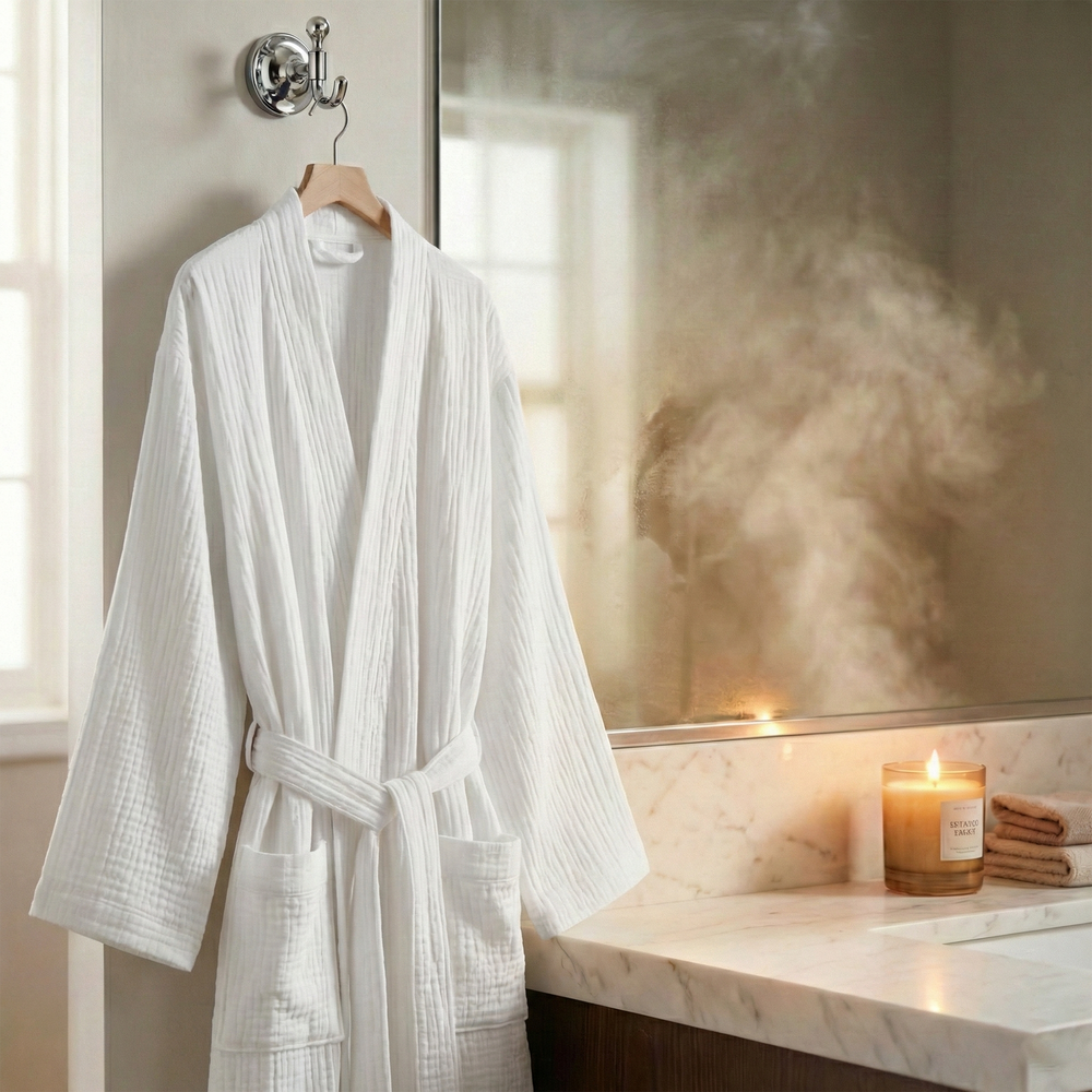 Firesæsoners Badekåbe – 100% Muslin Bomuld