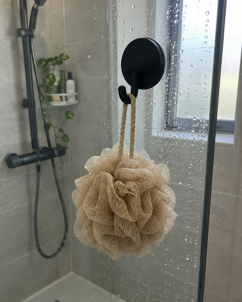 Sort Wove-krog på en brusevæg i glas med en beige svamp